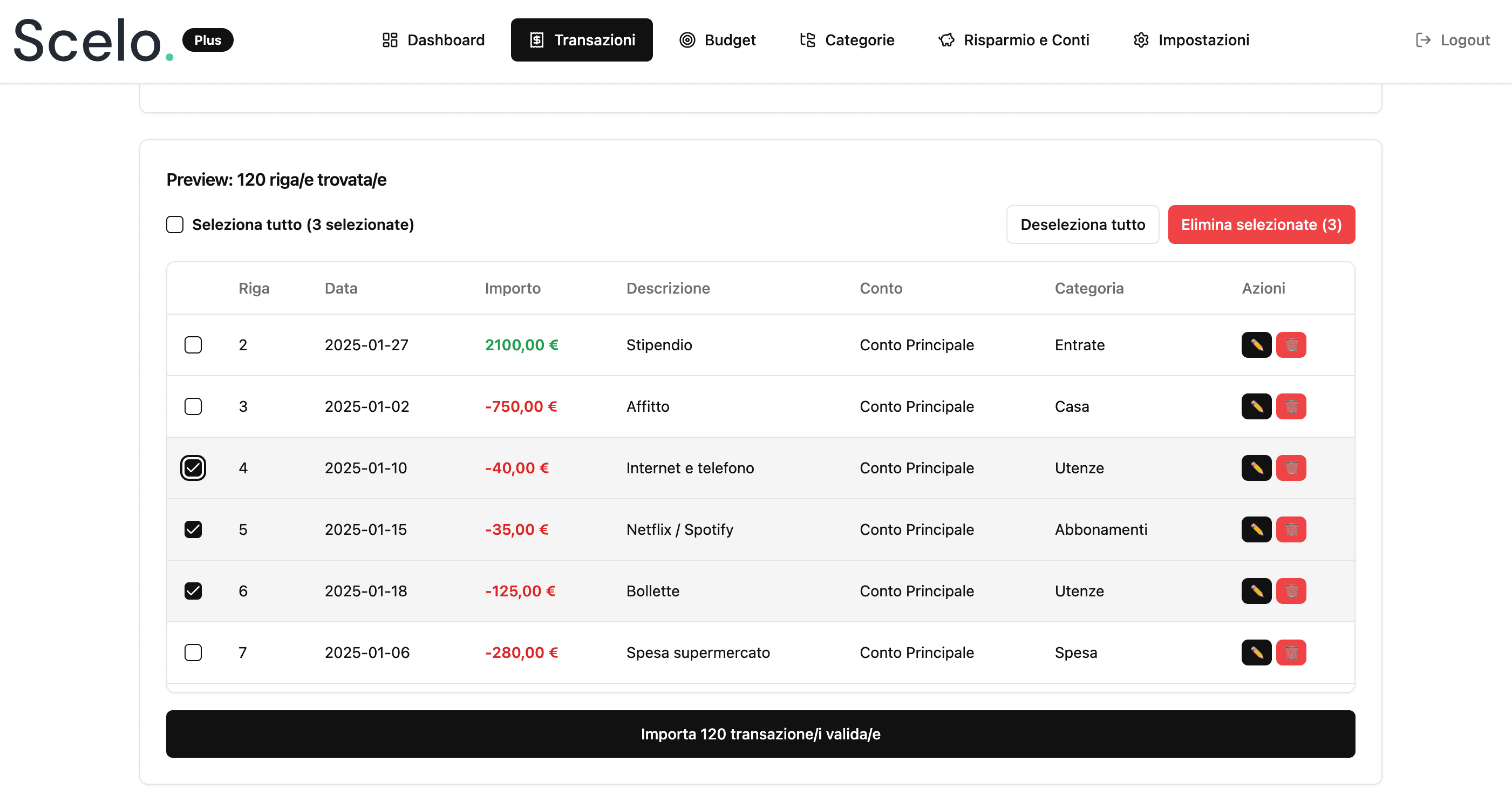 Anteprima CSV con selezione righe e colonne